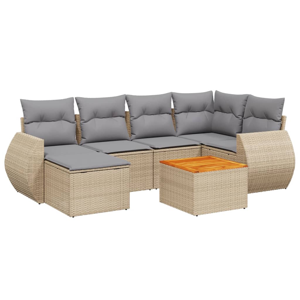 Set Divani da Giardino 7 pz con Cuscini Beige in Polyrattan - homemem39