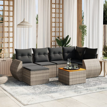 Set Divani da Giardino 7 pz con Cuscini Grigio in Polyrattan - homemem39