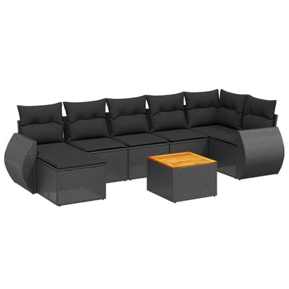 Set Divani da Giardino con Cuscini 8 pz Nero in Polyrattan - homemem39