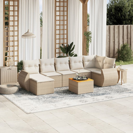 Set Divano da Giardino 8 pz con Cuscini Beige in Polyrattan - homemem39