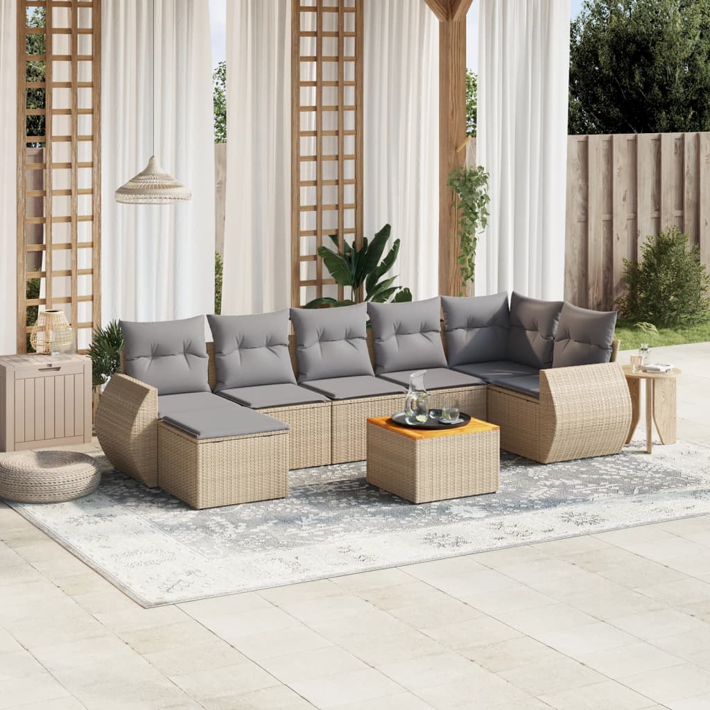 Set Divano da Giardino 8 pz con Cuscini Beige in Polyrattan - homemem39