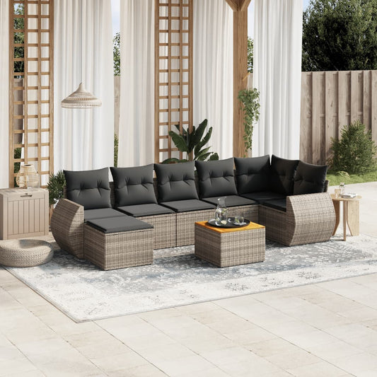 Set Divano da Giardino 8 pz con Cuscini Grigio in Polyrattan - homemem39