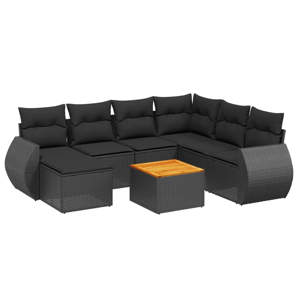 Set Divani da Giardino con Cuscini 8 pz Nero in Polyrattan - homemem39