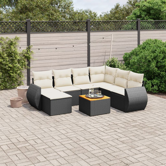 Set Divani da Giardino con Cuscini 8 pz Nero in Polyrattan - homemem39