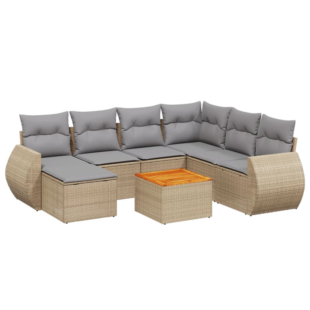 Set Divano da Giardino 8 pz con Cuscini Beige in Polyrattan - homemem39