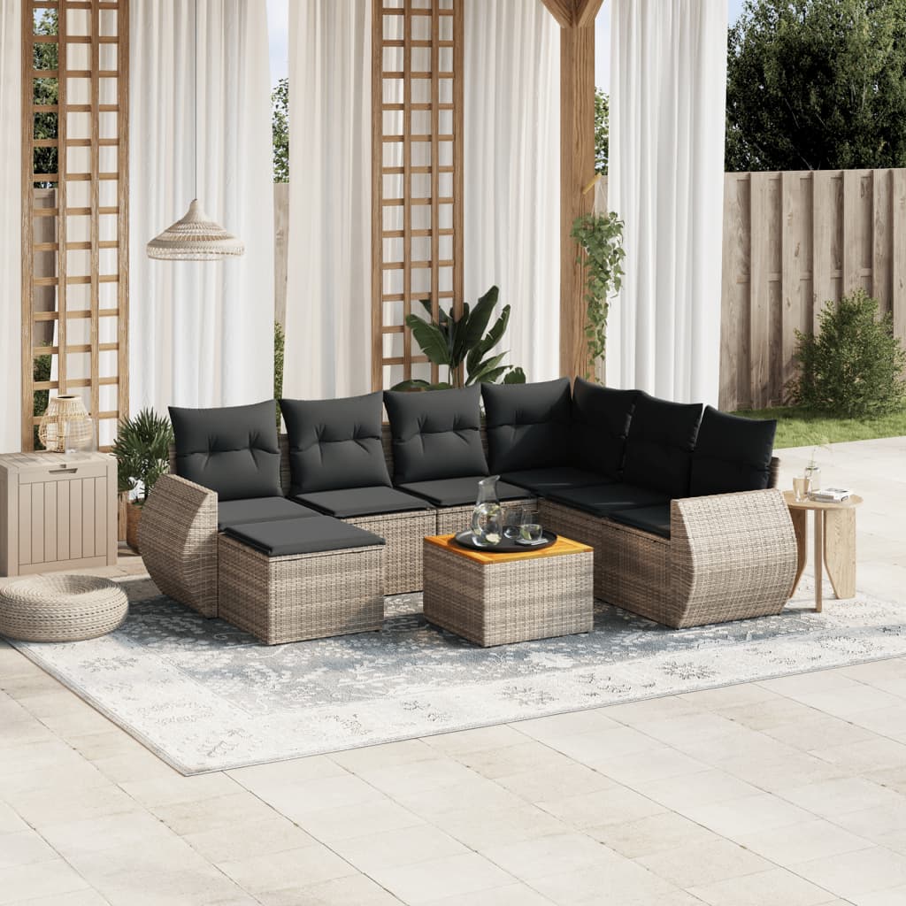 Set Divano da Giardino 8 pz con Cuscini Grigio in Polyrattan - homemem39