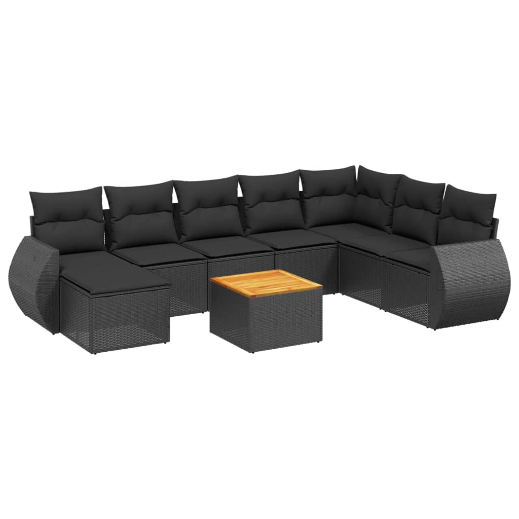 Set Divani da Giardino 9 pz con Cuscini Nero in Polyrattan - homemem39
