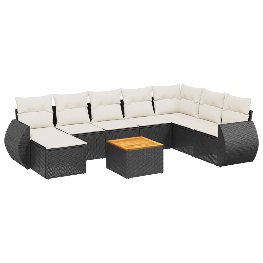 Set Divani da Giardino 9 pz con Cuscini Nero in Polyrattan - homemem39