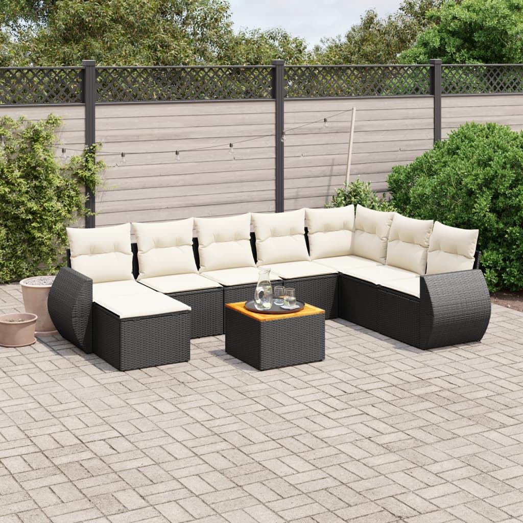 Set Divani da Giardino 9 pz con Cuscini Nero in Polyrattan | homemem39