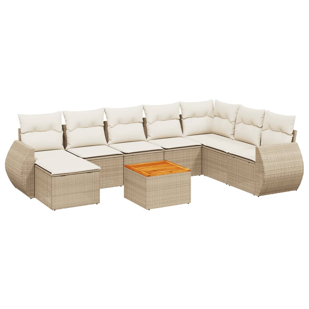 Set Divano da Giardino 9 pz con Cuscini Beige in Polyrattan - homemem39