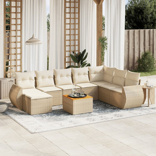 Set Divano da Giardino 9 pz con Cuscini Beige in Polyrattan - homemem39