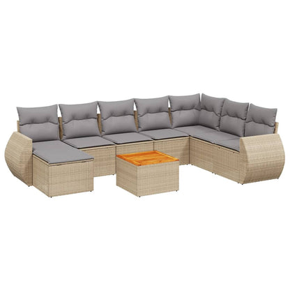 Set Divano da Giardino 9 pz con Cuscini Beige in Polyrattan - homemem39