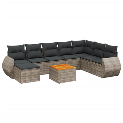 Set Divano da Giardino 9 pz con Cuscini Grigio in Polyrattan - homemem39