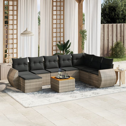 Set Divano da Giardino 9 pz con Cuscini Grigio in Polyrattan - homemem39