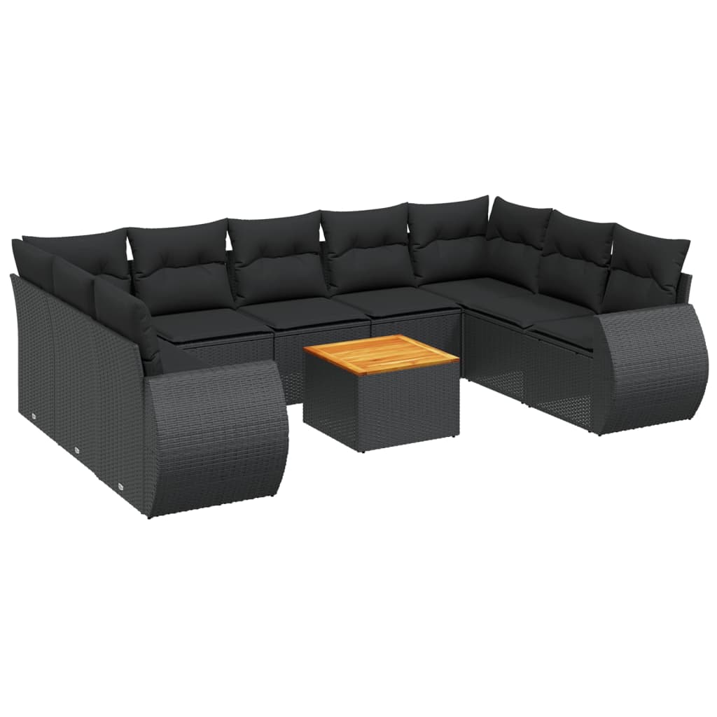 Set Divani da Giardino 10pz con Cuscini in Polyrattan Nero | homemem39