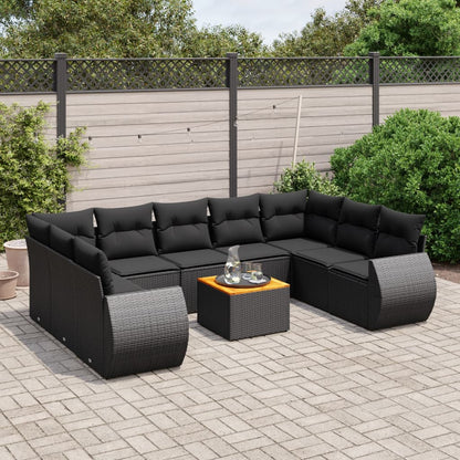 Set Divani da Giardino 10pz con Cuscini in Polyrattan Nero | homemem39