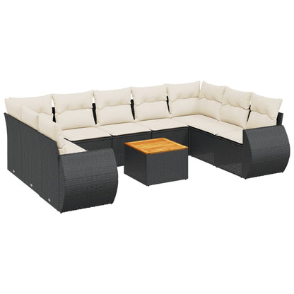 Set Divani da Giardino 10pz con Cuscini in Polyrattan Nero - homemem39