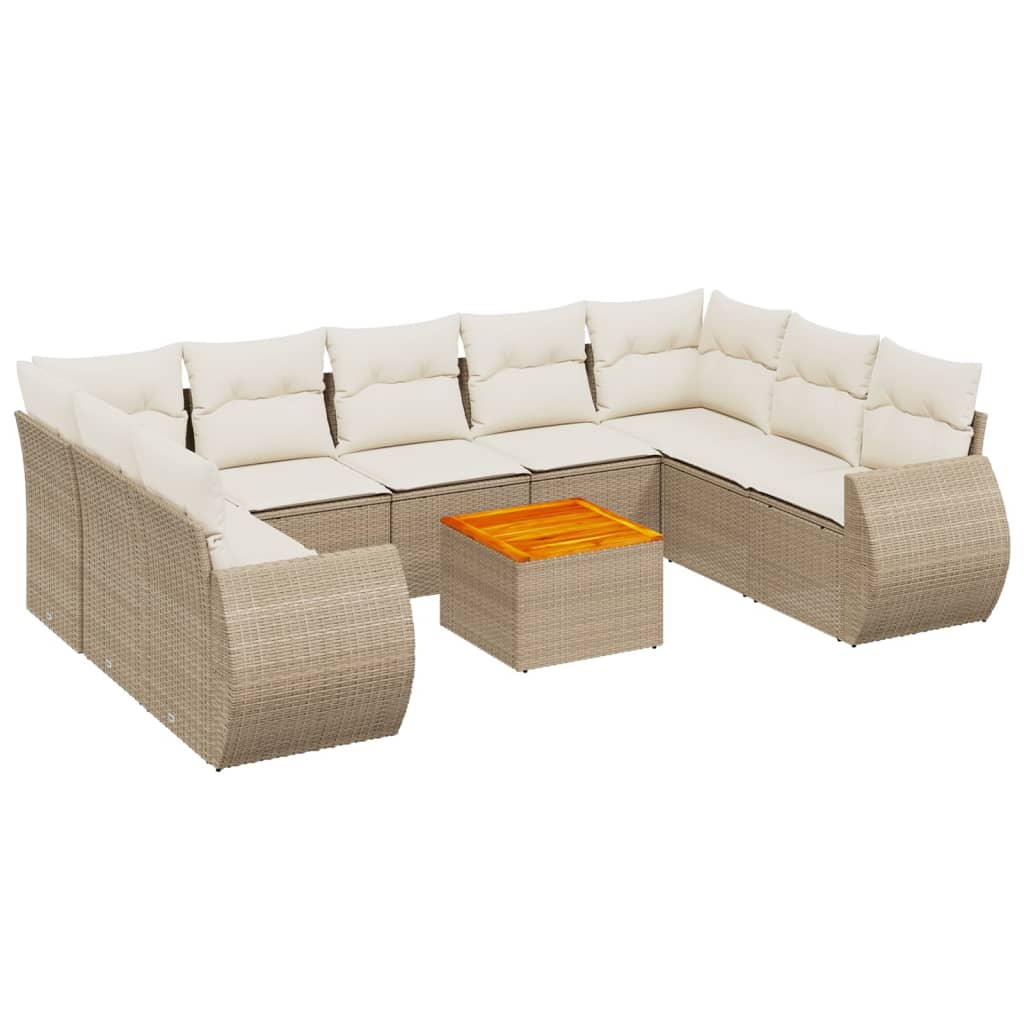Set Divano da Giardino 10 pz con Cuscini Beige in Polyrattan - homemem39