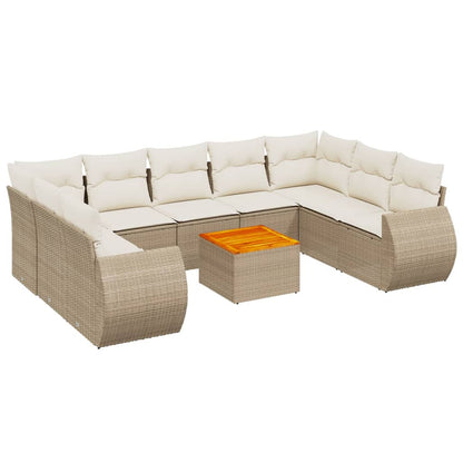 Set Divano da Giardino 10 pz con Cuscini Beige in Polyrattan - homemem39