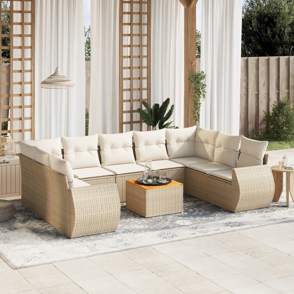 Set Divano da Giardino 10 pz con Cuscini Beige in Polyrattan - homemem39