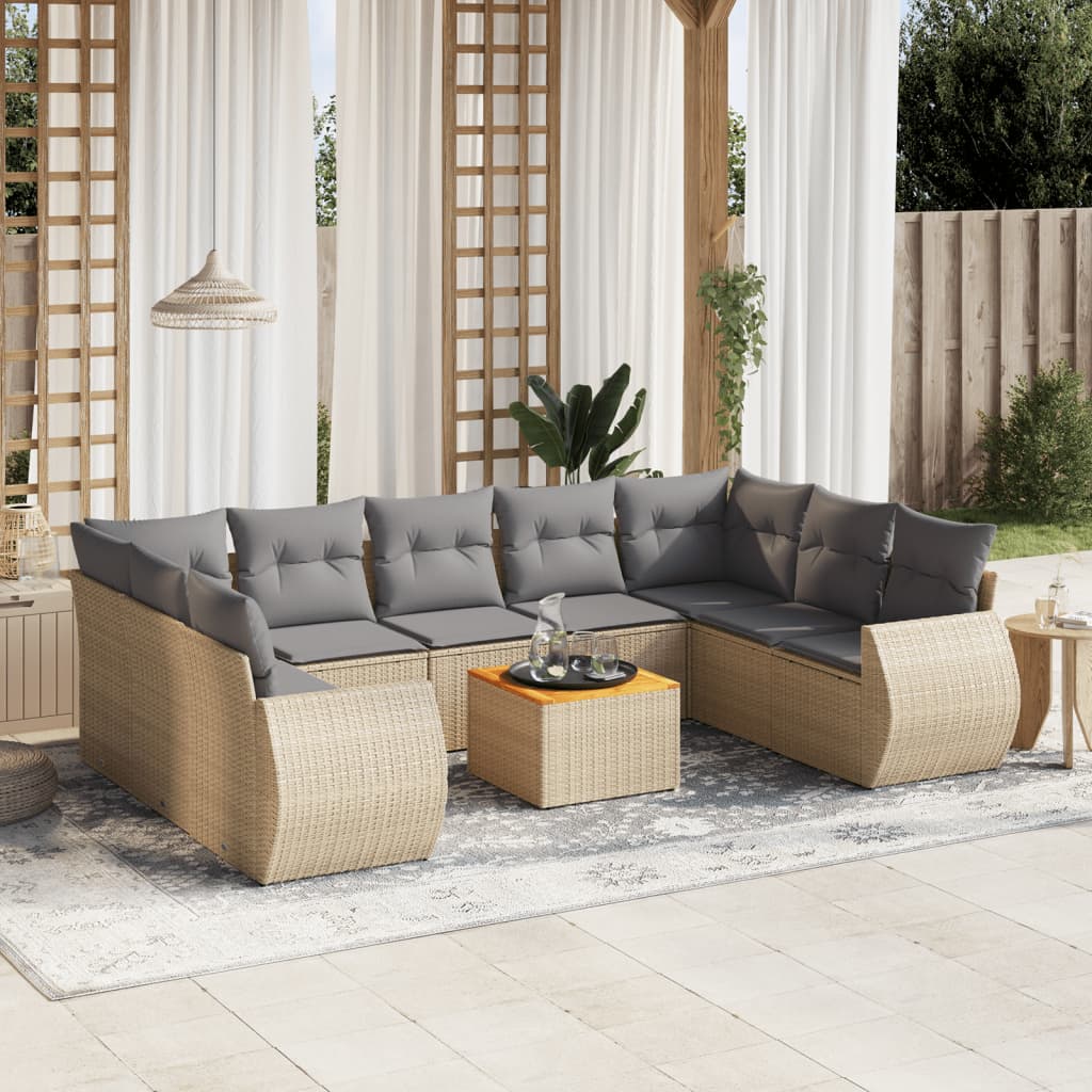 Set Divano da Giardino 10 pz con Cuscini Beige in Polyrattan - homemem39