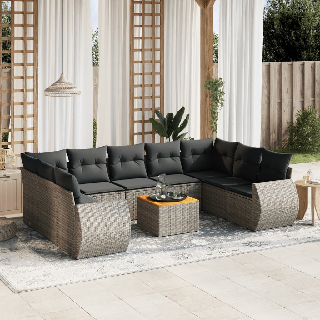 Set Divano da Giardino 10 pz con Cuscini Grigio in Polyrattan - homemem39
