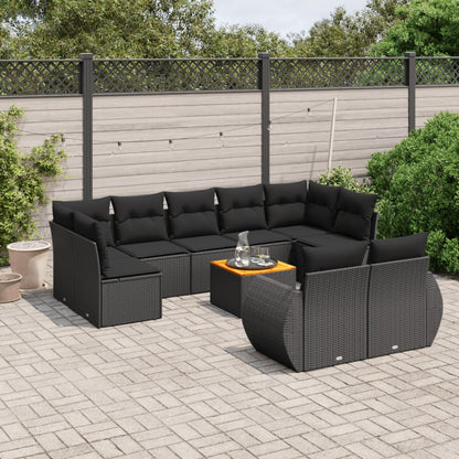 Set Divani da Giardino 10pz con Cuscini in Polyrattan Nero | homemem39