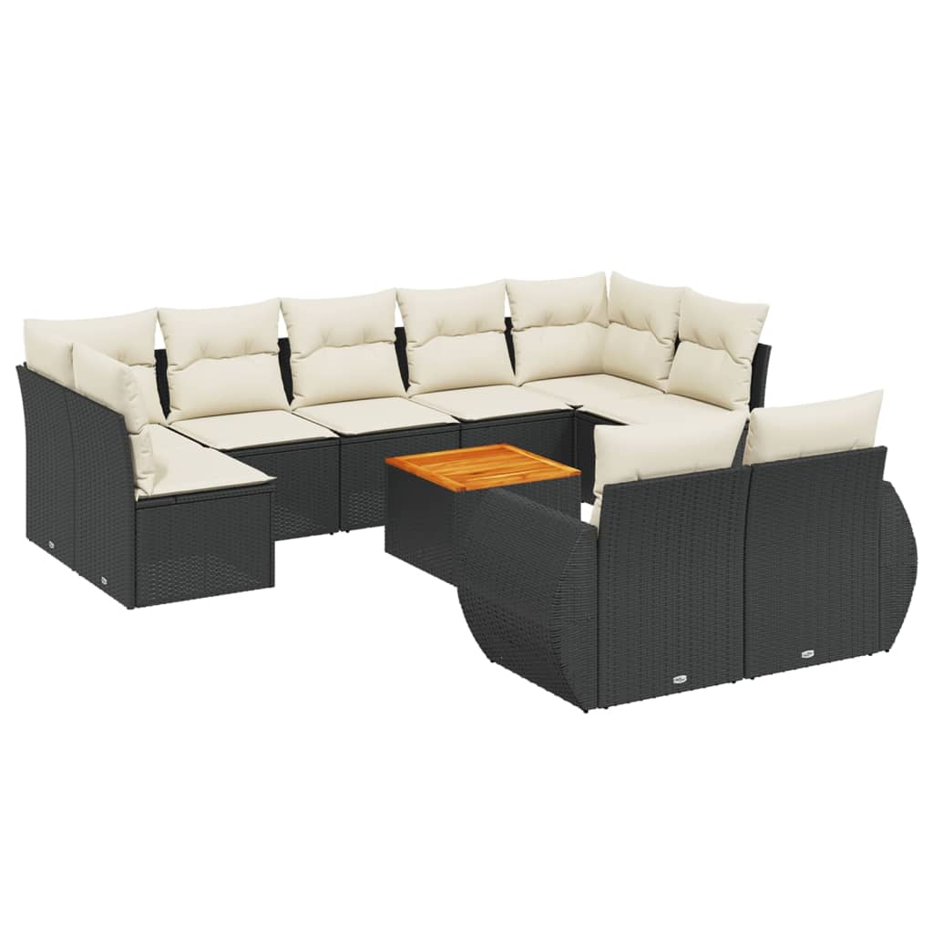 Set Divani da Giardino 10pz con Cuscini in Polyrattan Nero - homemem39