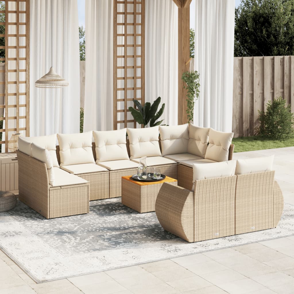 Set Divano da Giardino 10 pz con Cuscini Beige in Polyrattan - homemem39