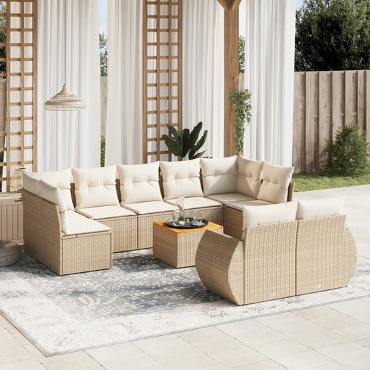 Set Divano da Giardino 10 pz con Cuscini Beige in Polyrattan - homemem39
