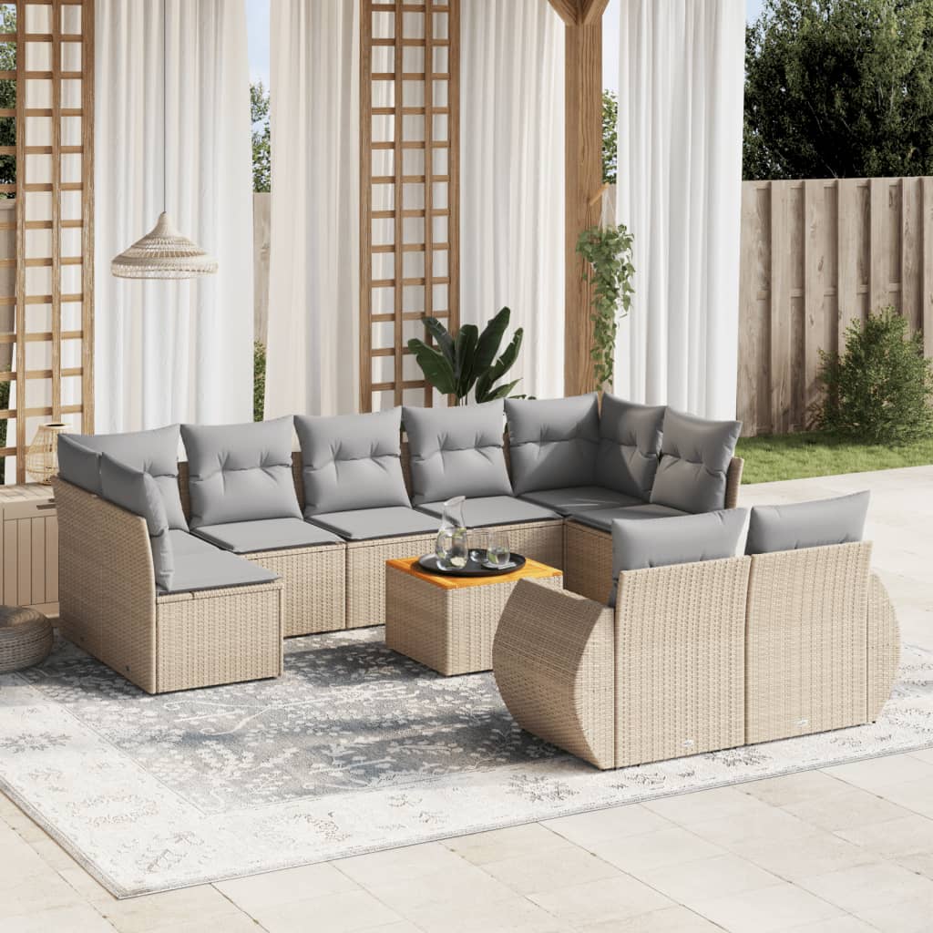Set Divano da Giardino 10 pz con Cuscini Beige in Polyrattan - homemem39