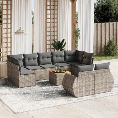 Set Divano da Giardino 10 pz con Cuscini Grigio in Polyrattan - homemem39