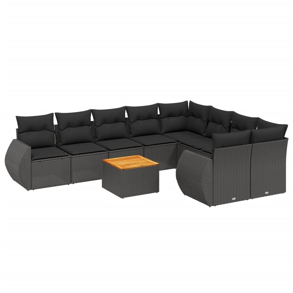 Set Divani da Giardino 10pz con Cuscini in Polyrattan Nero | homemem39
