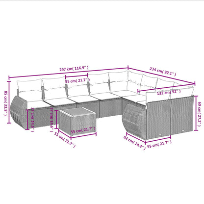 Set Divani da Giardino 10pz con Cuscini in Polyrattan Nero | homemem39