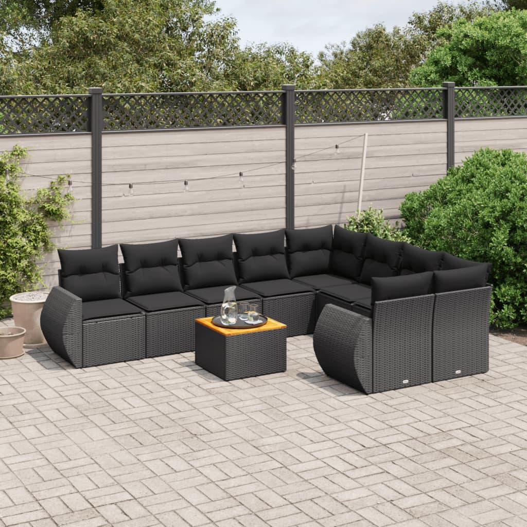 Set Divani da Giardino 10pz con Cuscini in Polyrattan Nero | homemem39