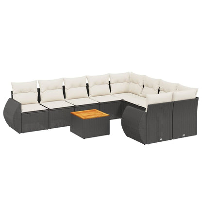 Set Divani da Giardino 10pz con Cuscini in Polyrattan Nero - homemem39