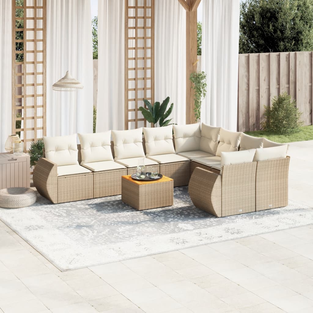 Set Divano da Giardino 10 pz con Cuscini Beige in Polyrattan - homemem39