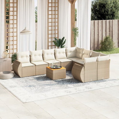Set Divano da Giardino 10 pz con Cuscini Beige in Polyrattan - homemem39