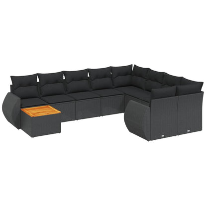 Set Divani da Giardino 10pz con Cuscini in Polyrattan Nero | homemem39