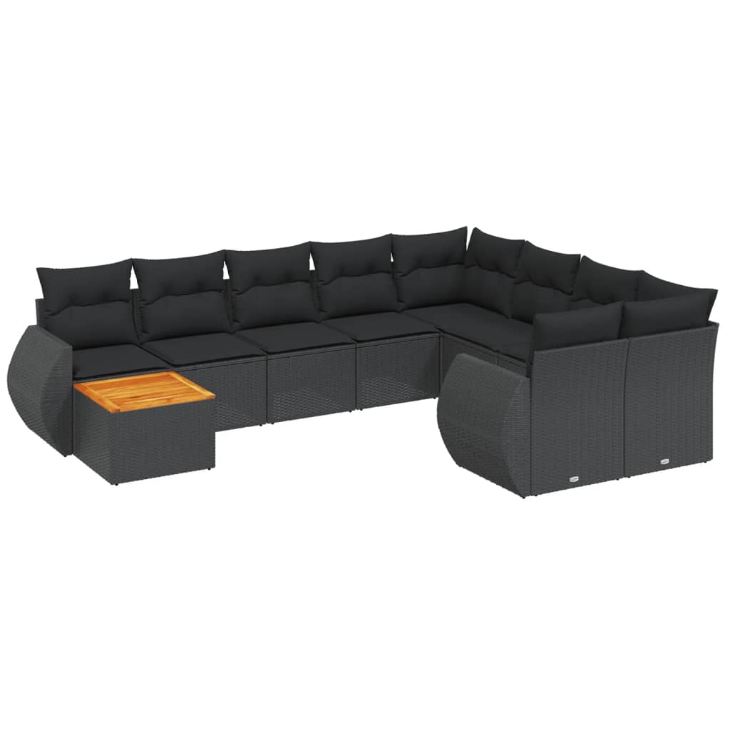 Set Divani da Giardino 10pz con Cuscini in Polyrattan Nero - homemem39