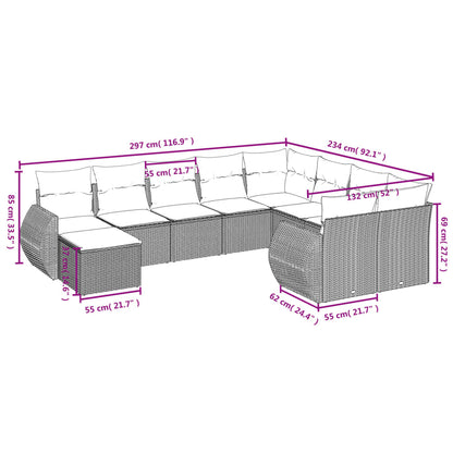 Set Divani da Giardino 10pz con Cuscini in Polyrattan Nero | homemem39