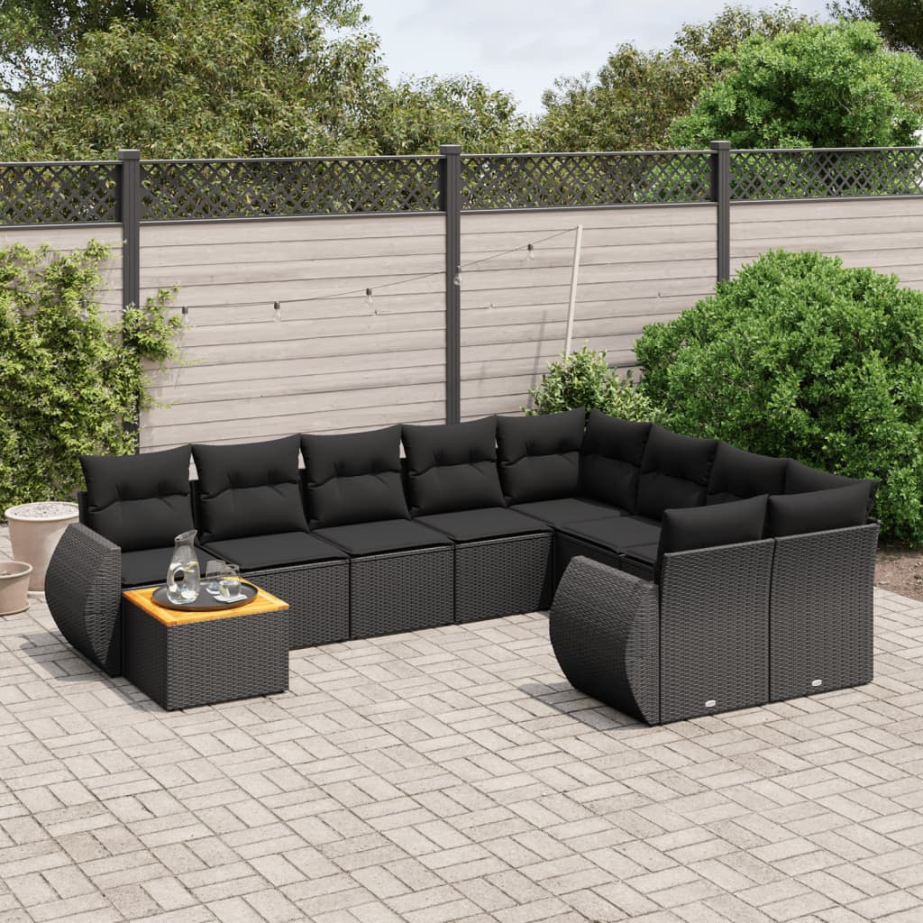 Set Divani da Giardino 10pz con Cuscini in Polyrattan Nero - homemem39