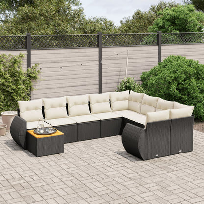 Set Divani da Giardino 10pz con Cuscini in Polyrattan Nero - homemem39