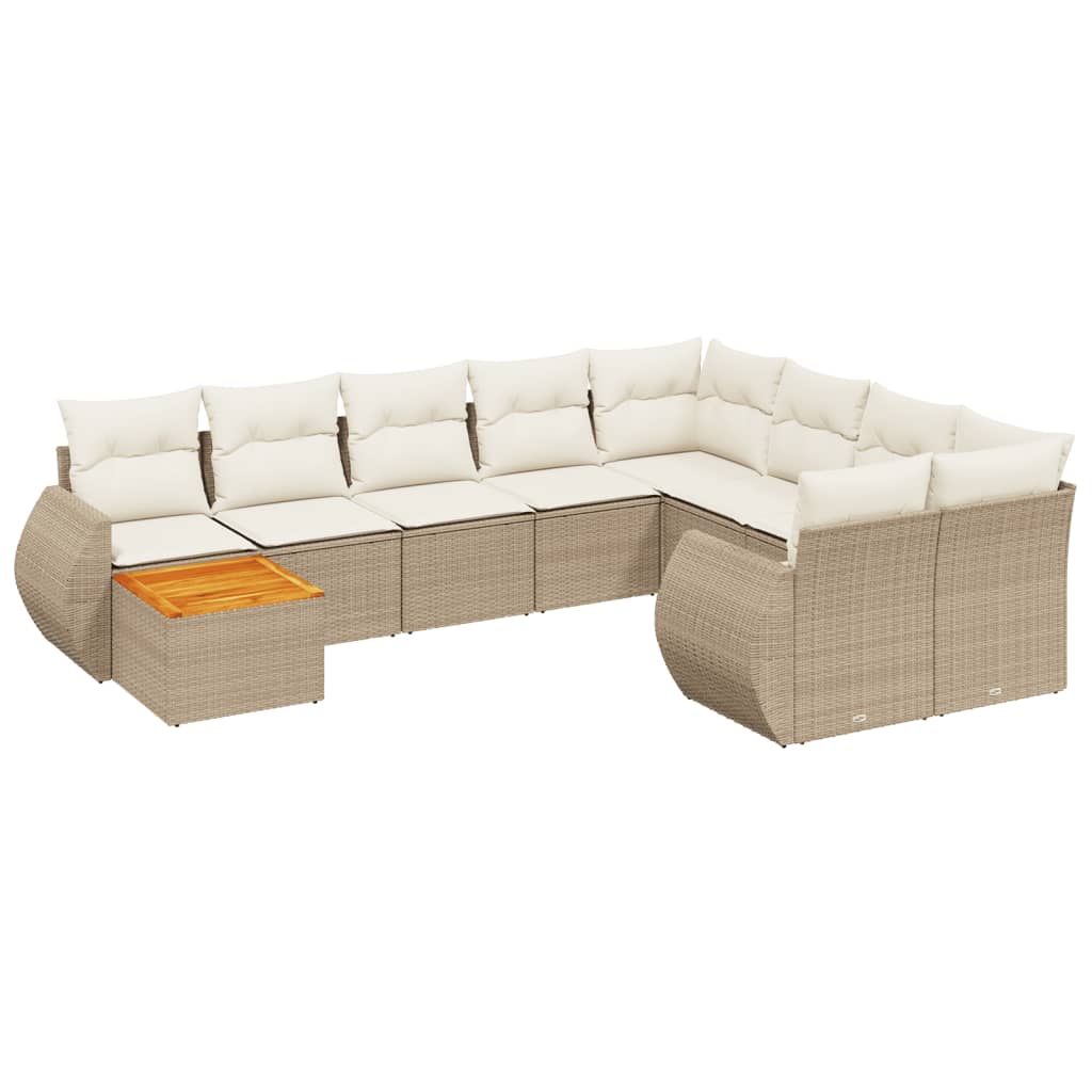 Set Divano da Giardino 10 pz con Cuscini Beige in Polyrattan - homemem39