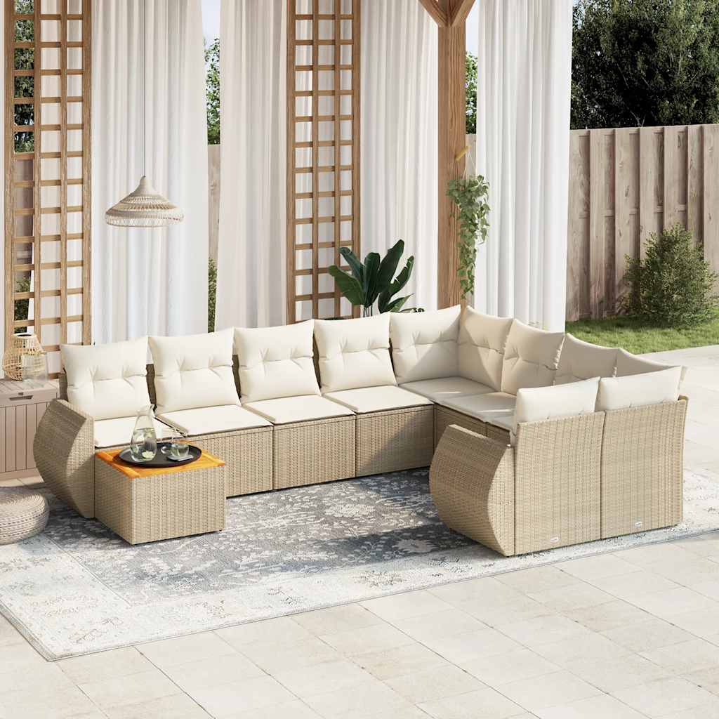 Set Divano da Giardino 10 pz con Cuscini Beige in Polyrattan - homemem39