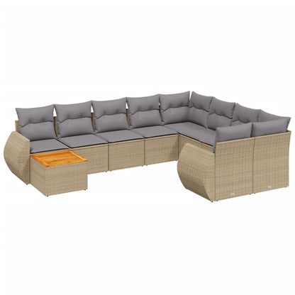 Set Divano da Giardino 10 pz con Cuscini Beige in Polyrattan - homemem39