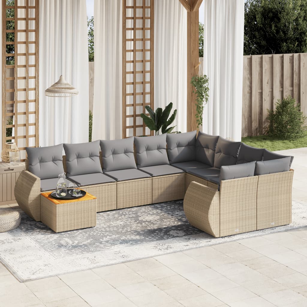 Set Divano da Giardino 10 pz con Cuscini Beige in Polyrattan - homemem39