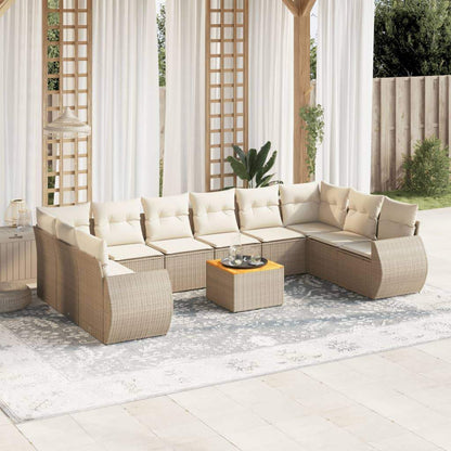 Set Divani da Giardino 11 pz con Cuscini Beige in Polyrattan - homemem39