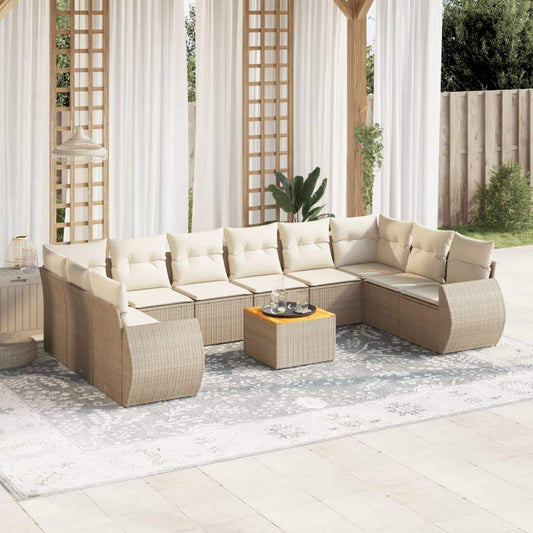 Set Divani da Giardino 11 pz con Cuscini Beige in Polyrattan - homemem39