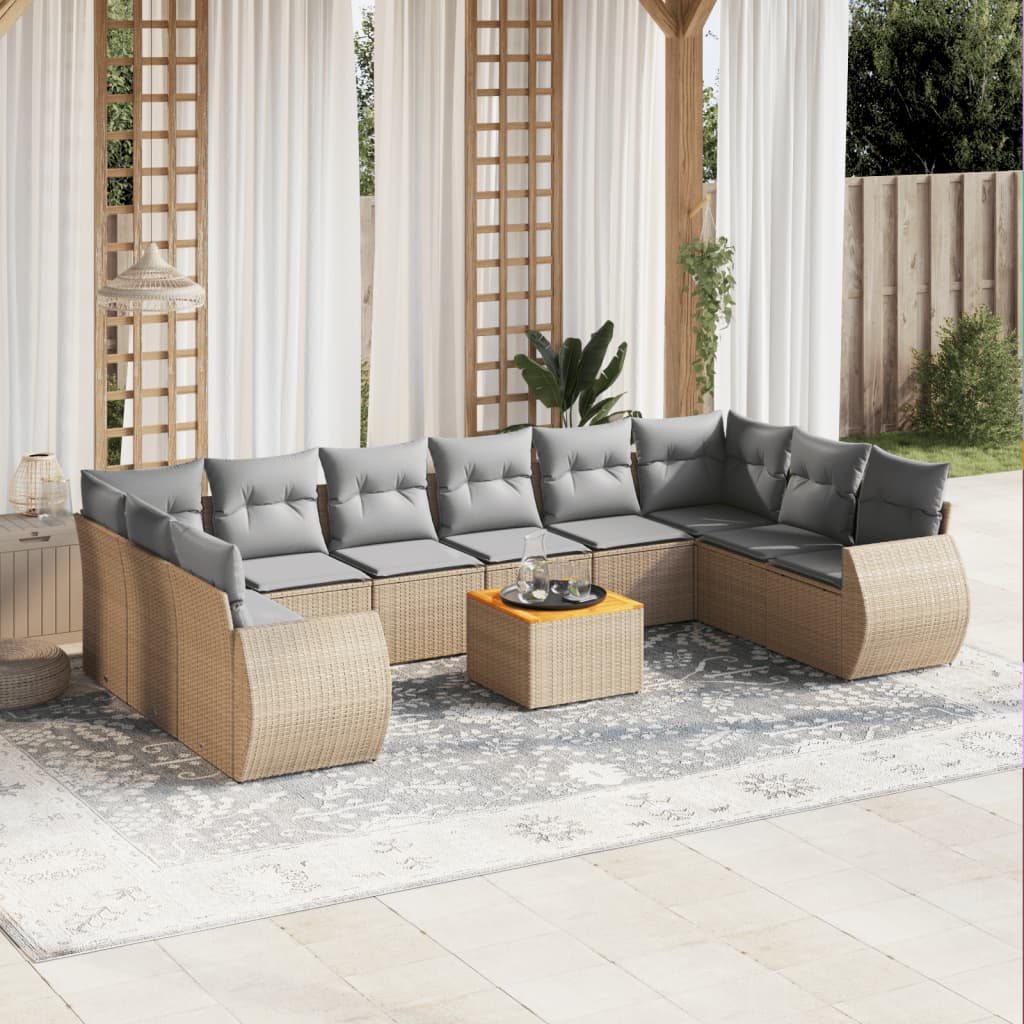 Set Divani da Giardino 11 pz con Cuscini Beige in Polyrattan - homemem39